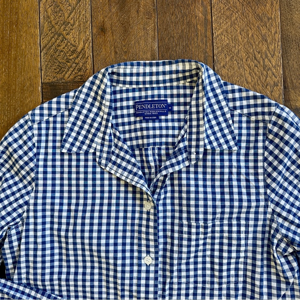 Pendleton Fitted Blue Gingham Button Down Long Sl… - image 2